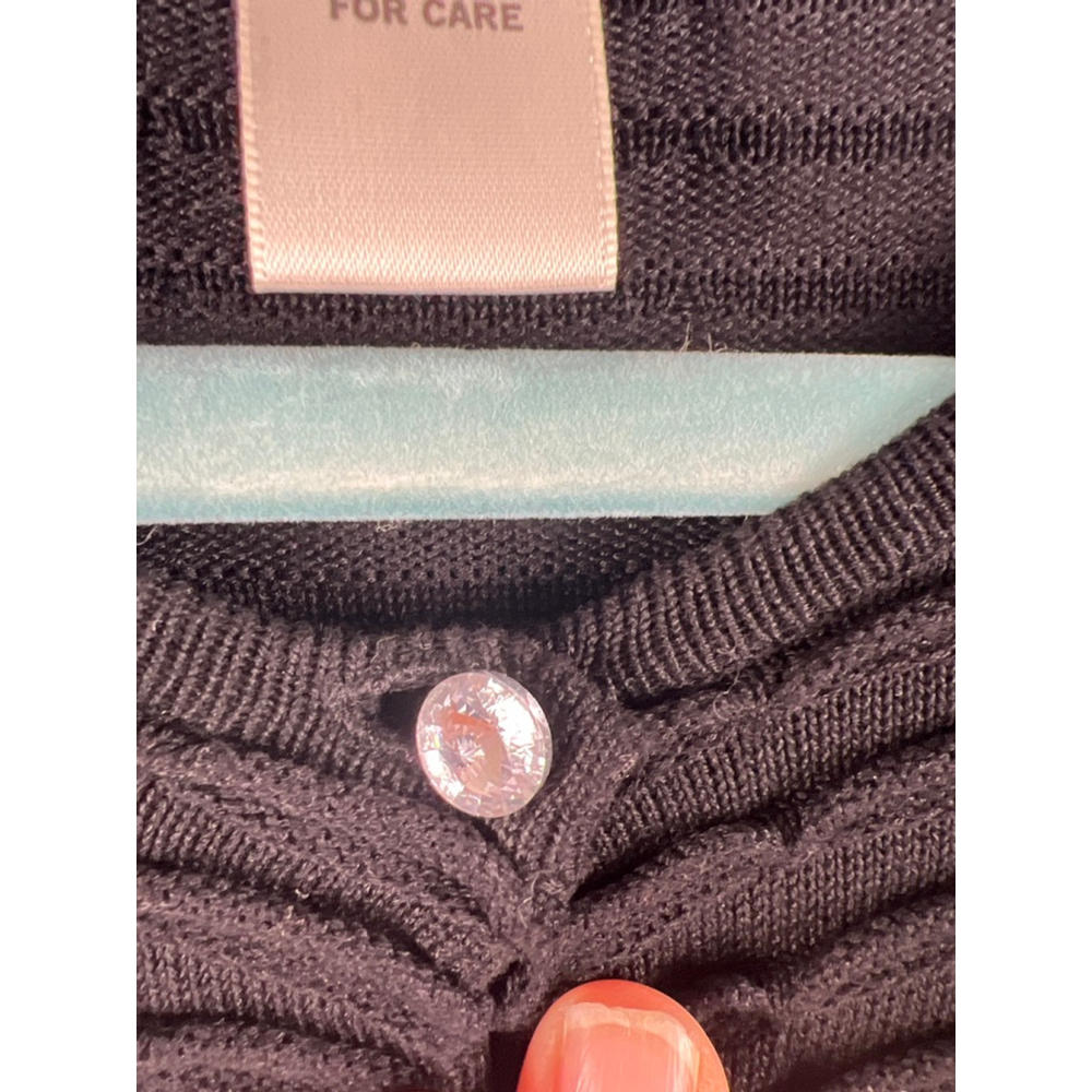 Cache Black Textured Knit Cardigan Sweater Small Rhinestone Button Y2K - Picture 3 of 5